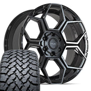 Set(4) 20x9 4PS26 Gloss Black Brushed with Tinted Clear - 6x135 &amp; 6x139.7 +18ET with 275/55r20 TBB TS-37 AT Tires