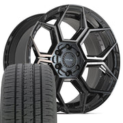 Set(4) 20x9 4PS26 Gloss Black Brushed with Tinted Clear - 6x135 &amp; 6x139.7 -6ET with 275/55r20 Bridgestone Dueler Alenza HL Plus Tires