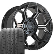 Set(4) 20x9 4PS26 Gloss Black Brushed with Tinted Clear - 6x135 &amp; 6x139.7 -6ET with 275/55r20 Goodyear Eagle LS2 Tires