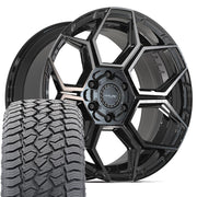 Set(4) 20x9 4PS26 Gloss Black Brushed with Tinted Clear - 6x135 &amp; 6x139.7 -6ET with 275/55r20 Sailun TerraMax AT2 Tires