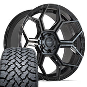 Set(4) 22x10 4PS26 Gloss Black Brushed with Tinted Clear - 6x135 &amp; 6x139.7 +0ET with 285/45r22 TBB TS-37 AT Tires