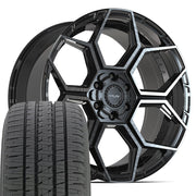 Set(4) 22x10 4PS26 Gloss Black Brushed with Tinted Clear - 6x135 &amp; 6x139.7 +24ET with 285/45r22 Bridgestone Dueler Alenza HL Tires