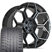 Set(4) 22x10 4PS26 Gloss Black Brushed with Tinted Clear - 6x135 &amp; 6x139.7 +24ET with 285/45r22 Goodyear Eagle Sport Tires