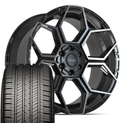 Set(4) 22x10 4PS26 Gloss Black Brushed with Tinted Clear - 6x135 &amp; 6x139.7 +24ET with 285/45r22 Goodyear Eagle Touring Tires