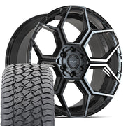 Set(4) 22x10 4PS26 Gloss Black Brushed with Tinted Clear - 6x135 &amp; 6x139.7 +24ET with 285/45r22 Sailun TerraMax AT2 Tires