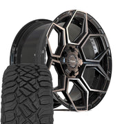 Set(4) 22x10 4PS26 Gloss Black Brushed with Tinted Clear - 6x135 &amp; 6x139.7 +24ET with 285/45r22 Sailun TerraMax RT Tires