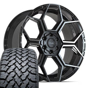 Set(4) 22x10 4PS26 Gloss Black Brushed with Tinted Clear - 6x135 &amp; 6x139.7 +24ET with 285/45r22 TBB TS-37 AT Tires