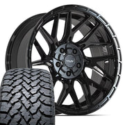 Set(4) 20x9 4PS28 Gloss Black Brushed with Tinted Clear - 5x127 &amp; 5x139.7 -6ET with 275/55r20 TBB TS-37 AT Tires