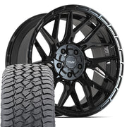 Set(4) 20x9 4PS28 Gloss Black Brushed with Tinted Clear - 5x127 &amp; 5x139.7 -6ET with 275/55r20 Sailun TerraMax AT2 Tires