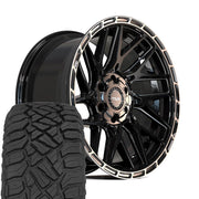 Set(4) 20x9 4PS28 Gloss Black Brushed with Tinted Clear - 5x127 &amp; 5x139.7 -6ET with 275/55r20 Sailun TerraMax RT Tires