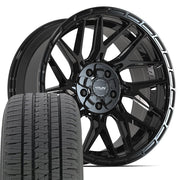 Set(5) 20x9 4PS28 Gloss Black Brushed with Tinted Clear - 5x127 &amp; 5x139.7 -6ET with 275/55r20 Bridgestone Dueler Alenza HL Plus Tires