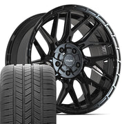 Set(5) 20x9 4PS28 Gloss Black Brushed with Tinted Clear - 5x127 &amp; 5x139.7 -6ET with 275/55r20 Goodyear Eagle LS2 Tires