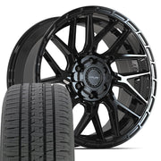 Set(4) 20x9 4PS28 Gloss Black Brushed with Tinted Clear - 6x135 &amp; 6x139.7 +18ET with 275/55r20 Bridgestone Dueler Alenza HL Plus Tires