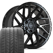 Set(4) 20x9 4PS28 Gloss Black Brushed with Tinted Clear - 6x135 &amp; 6x139.7 +18ET with 275/55r20 Goodyear Eagle LS2 Tires