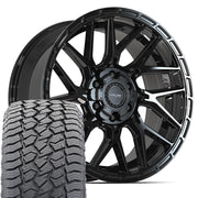 Set(4) 20x9 4PS28 Gloss Black Brushed with Tinted Clear - 6x135 &amp; 6x139.7 +18ET with 275/55r20 Sailun TerraMax AT2 Tires