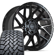 Set(4) 20x9 4PS28 Gloss Black Brushed with Tinted Clear - 6x135 &amp; 6x139.7 +18ET with 275/55r20 TBB TS-37 AT Tires