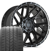 Set(4) 20x9 4PS28 Gloss Black Brushed with Tinted Clear - 6x135 &amp; 6x139.7 -6ET with 275/55r20 Goodyear Eagle LS2 Tires