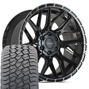 Set(4) 20x9 4PS28 Gloss Black Brushed with Tinted Clear - 6x135 &amp; 6x139.7 -6ET with 275/55r20 Sailun TerraMax AT2 Tires