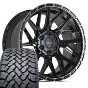 Set(4) 20x9 4PS28 Gloss Black Brushed with Tinted Clear - 6x135 &amp; 6x139.7 -6ET with 275/55r20 TBB TS-37 AT Tires