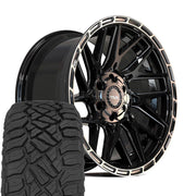 Set(4) 22x10 4PS28 Gloss Black Brushed with Tinted Clear - 6x135 &amp; 6x139.7 +0ET with 285/45r22 Sailun TerraMax RT Tires