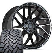 Set(4) 22x10 4PS28 Gloss Black Brushed with Tinted Clear - 6x135 &amp; 6x139.7 +0ET with 285/45r22 TBB TS-37 AT Tires