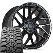 Set(4) 22x10 4PS28 Gloss Black Brushed with Tinted Clear - 6x135 &amp; 6x139.7 +0ET with 33x12.50r22 TBB TS-57 RT Tires