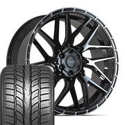 Set(4) 24x10 4PS28 Gloss Black Brushed with Tinted Clear - 6x135 &amp; 6x139.7 +24ET with 295/35r24 Sailun Atrezzo SVR LX+ Tires