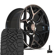 Set(4) 20x9 4P06 Gloss Black Brushed with Tinted Clear - 5x127 &amp; 5x139.7 +0ET with 275/55r20 Sailun TerraMax RT Tires &amp; TPMS