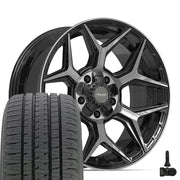 Set(5) 20x9 4P06 Gloss Black Brushed with Tinted Clear - 5x127 &amp; 5x139.7 +0ET with 275/55r20 Bridgestone Dueler Alenza HL Plus Tires &amp; TPMS