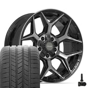 Set(5) 20x9 4P06 Gloss Black Brushed with Tinted Clear - 5x127 &amp; 5x139.7 +0ET with 275/55r20 Goodyear Eagle LS2 Tires &amp; TPMS