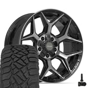 Set(5) 20x9 4P06 Gloss Black Brushed with Tinted Clear - 5x127 &amp; 5x139.7 +0ET with 275/55r20 Sailun TerraMax RT Tires &amp; TPMS