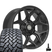 Set(4) 20x9 4P06 Satin Black - 6x135 &amp; 6x139.7 +0ET with 275/55r20 TBB TS-37 AT Tires &amp; TPMS