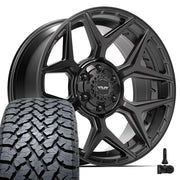 Set(4) 20x9 4P06 Satin Black - 6x135 &amp; 6x139.7 +0ET with 275/55r20 TBB TS-37 AT Tires &amp; TPMS