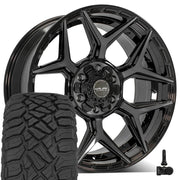Set(4) 20x9 4P06 Gloss Black Brushed with Tinted Clear - 6x135 &amp; 6x139.7 +0ET with 275/55r20 Sailun TerraMax RT Tires &amp; TPMS