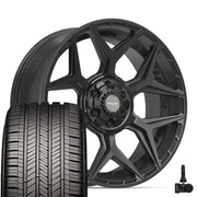 Set(4) 22x9 4P06 Satin Black - 6x135 &amp; 6x139.7 +12ET with 285/45r22 Goodyear Eagle Touring Tires &amp; TPMS