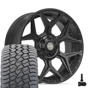 Set(4) 22x9 4P06 Satin Black - 6x135 &amp; 6x139.7 +12ET with 285/45r22 Sailun TerraMax AT2 Tires &amp; TPMS