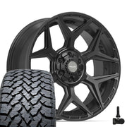 Set(4) 22x9 4P06 Satin Black - 6x135 &amp; 6x139.7 +12ET with 285/45r22 TBB TS-37 AT Tires &amp; TPMS