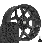 Set(4) 22x9 4P06 Satin Black - 6x135 &amp; 6x139.7 +12ET with 33x12.50r22 Sailun TerraMax RT Tires &amp; TPMS