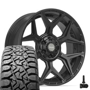 Set(4) 22x9 4P06 Satin Black - 6x135 &amp; 6x139.7 +12ET with 33x12.50r22 TBB TS-57 RT Tires &amp; TPMS