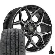 Set(4) 22x9 4P06 Gloss Black Brushed with Tinted Clear - 6x135 &amp; 6x139.7 +12ET with 285/45r22 Bridgestone Dueler Alenza HL Tires &amp; TPMS
