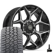 Set(4) 22x9 4P06 Gloss Black Brushed with Tinted Clear - 6x135 &amp; 6x139.7 +12ET with 285/45r22 Sailun TerraMax AT2 Tires &amp; TPMS