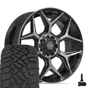 Set(4) 22x9 4P06 Gloss Black Brushed with Tinted Clear - 6x135 &amp; 6x139.7 +12ET with 33x12.50r22 Sailun TerraMax RT Tires &amp; TPMS