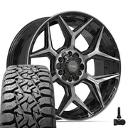 Set(4) 22x9 4P06 Gloss Black Brushed with Tinted Clear - 6x135 &amp; 6x139.7 +12ET with 33x12.50r22 TBB TS-57 RT Tires &amp; TPMS