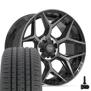 Set(4) 22x10 4P06 Gloss Black Brushed with Tinted Clear - 5x127 &amp; 5x139.7 -18ET with 285/45r22 Bridgestone Dueler Alenza HL Tires &amp; TPMS