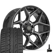 Set(4) 22x10 4P06 Gloss Black Brushed with Tinted Clear - 5x127 &amp; 5x139.7 -18ET with 285/45r22 Ironman iMove GEN 2 SUV Tires &amp; TPMS