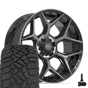 Set(4) 22x10 4P06 Gloss Black Brushed with Tinted Clear - 5x127 &amp; 5x139.7 -18ET with 285/45r22 Sailun TerraMax RT Tires &amp; TPMS