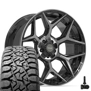 Set(4) 22x10 4P06 Gloss Black Brushed with Tinted Clear - 5x127 &amp; 5x139.7 -18ET with 33x12.50r22 TBB TS-57 RT Tires &amp; TPMS