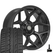 Set(4) 22x10 4P06 Satin Black - 6x135 &amp; 6x139.7 -18ET with 285/45r22 Ironman iMove GEN 2 SUV Tires &amp; TPMS