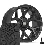Set(4) 22x10 4P06 Satin Black - 6x135 &amp; 6x139.7 -18ET with 33x12.50r22 Sailun TerraMax RT Tires &amp; TPMS