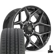 Set(4) 22x10 4P06 Gloss Black Brushed with Tinted Clear - 6x135 &amp; 6x139.7 -18ET with 285/45r22 Bridgestone Dueler Alenza HL Tires &amp; TPMS